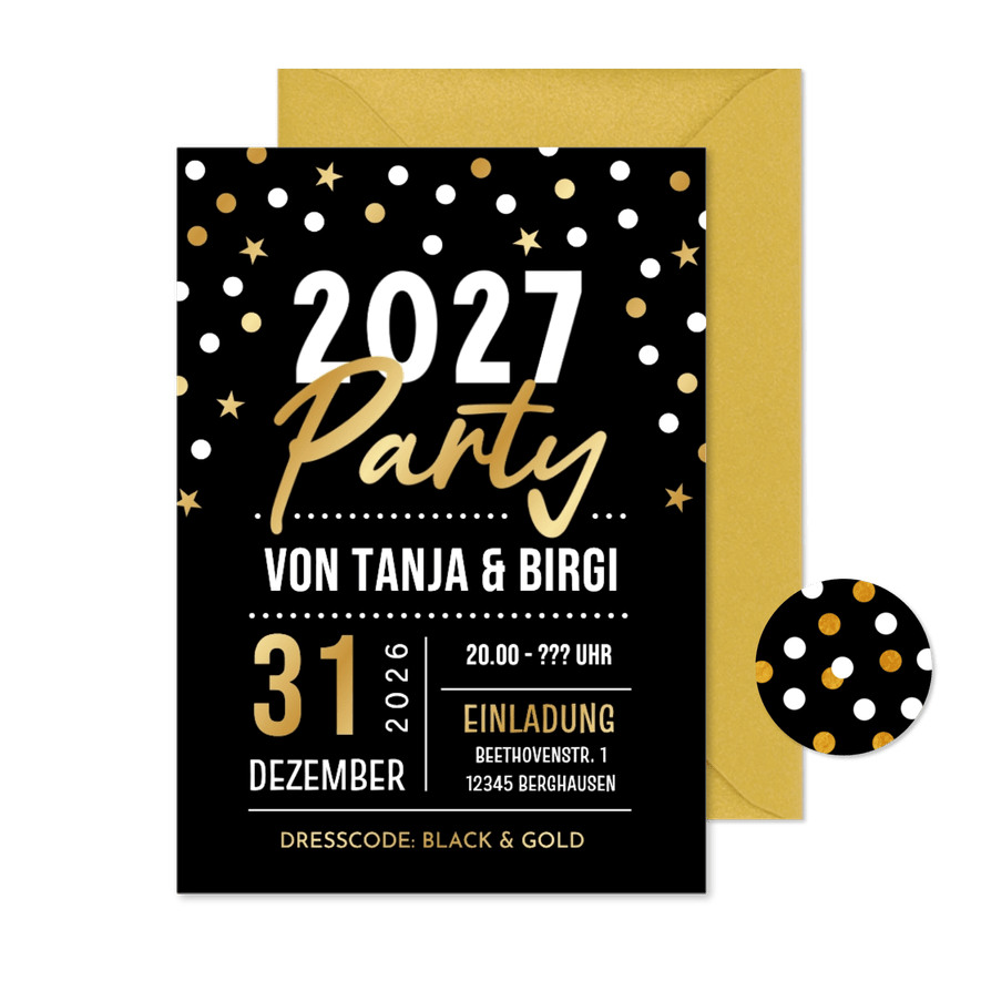 Einladungskarte Silvesterparty Schwarz & Gold - Kartenvorschau