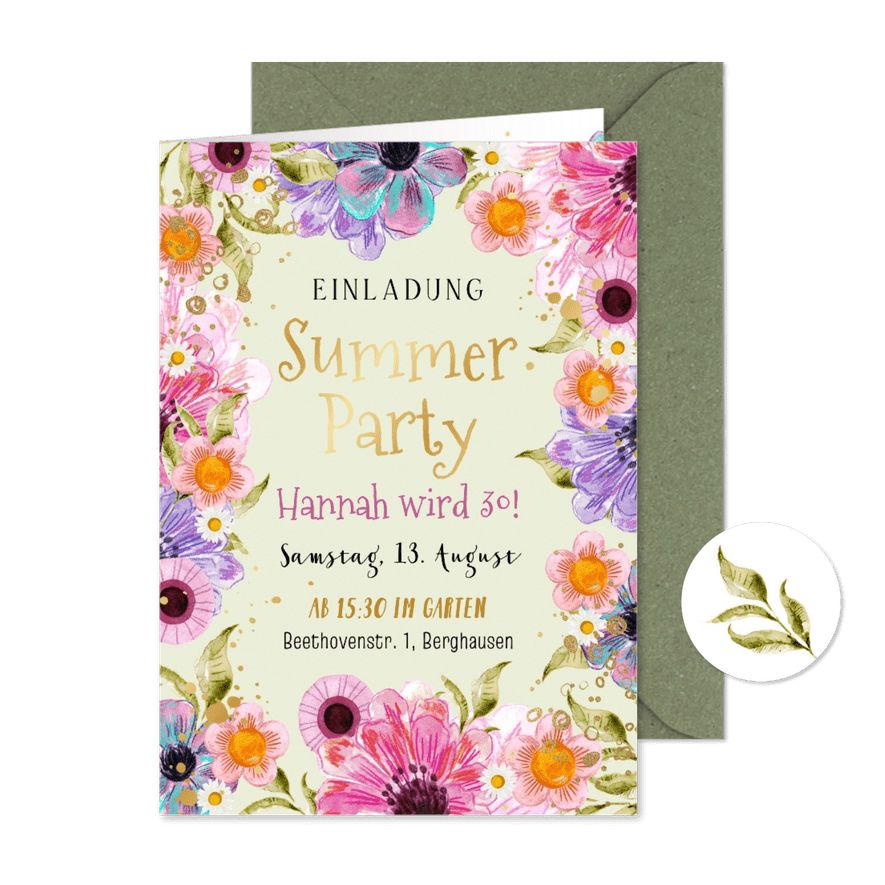 Einladungskarte Summerparty Garten Bunt Blumen Sommer - Kartenvorschau
