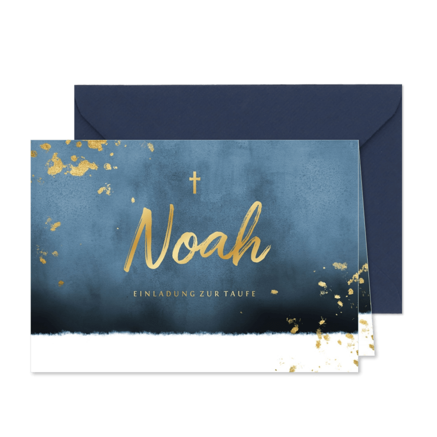 Einladungskarte Taufe Aquarell blau & Goldlook Foto innen - Karteneindruck
