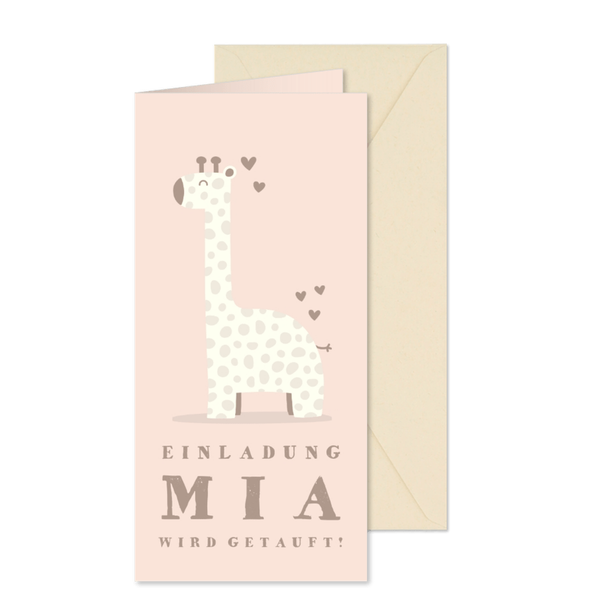Einladungskarte Taufe Giraffe rosa Foto innen - Karteneindruck