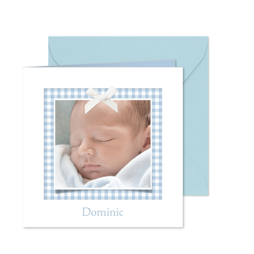 Einladungskarte Taufe hellblaue Karos & Foto - Karteneindruck
