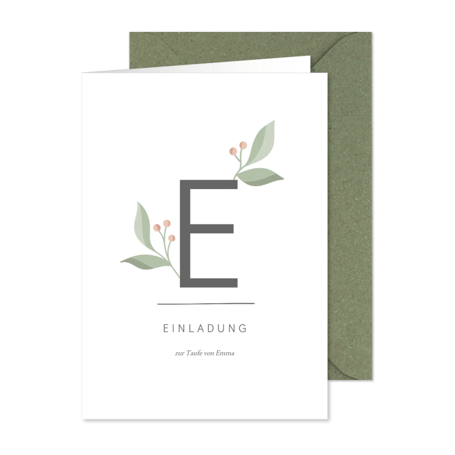 Einladungskarte Taufe Initiale weiß Foto innen - Karteneindruck

