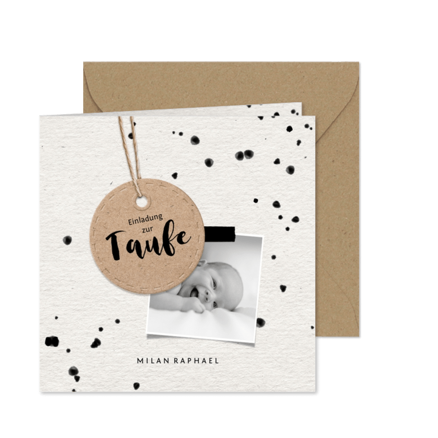 Einladungskarte Taufe Kartonlook Foto & Anhänger - Karteneindruck
