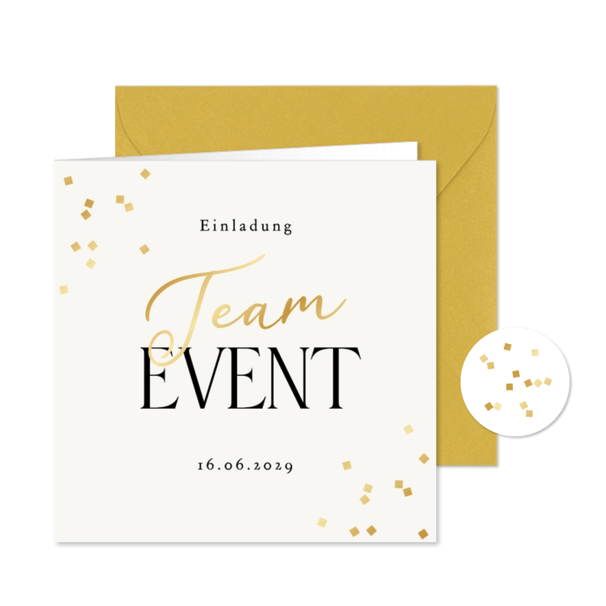 Einladungskarte Teamevent schlicht Konfetti - Karteneindruck
