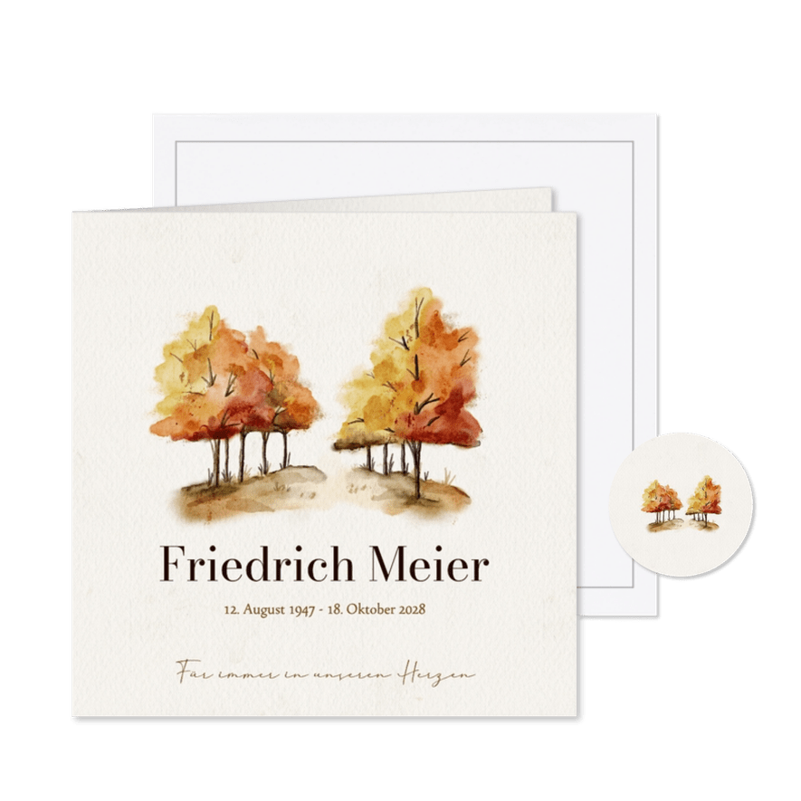Einladungskarte Trauerfeier Friedwald Aquarell Herbst - Karteneindruck