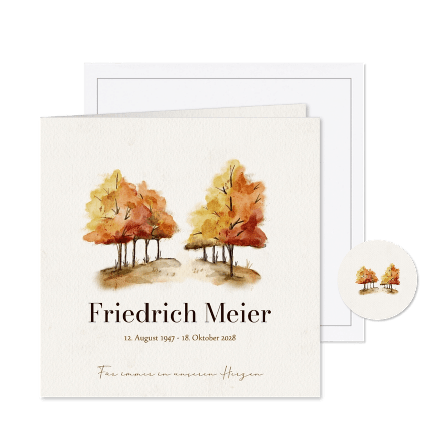 Einladungskarte Trauerfeier Friedwald Aquarell Herbst - Kartenvorschau
