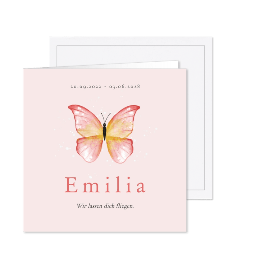 Einladungskarte Trauerfeier rosa Schmetterling - Karteneindruck
