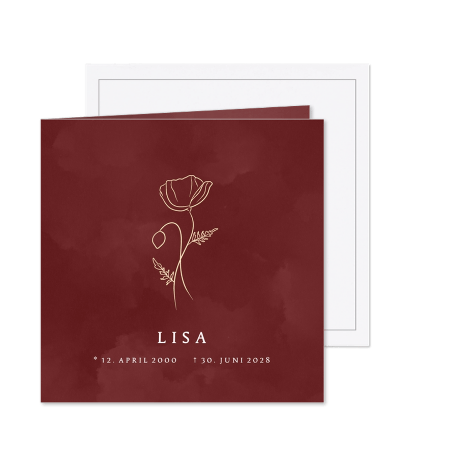 Einladungskarte Trauerfeier rostrot mit Klatschmohn - Karteneindruck