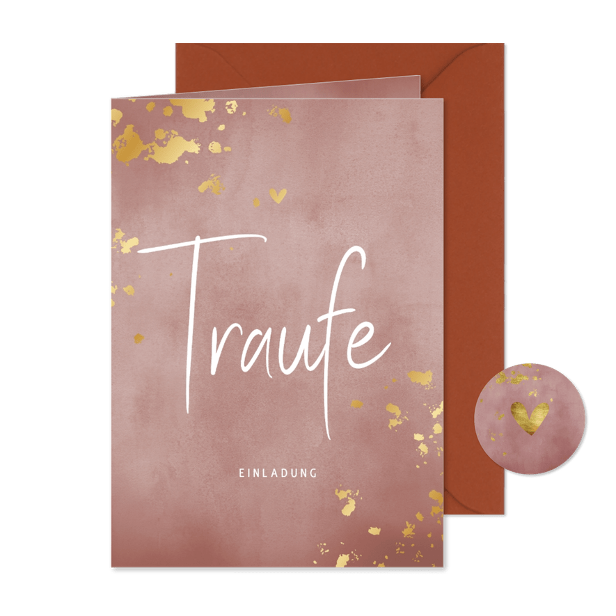 Einladungskarte 'Traufe' Aquarell & Goldtupfen - Karteneindruck