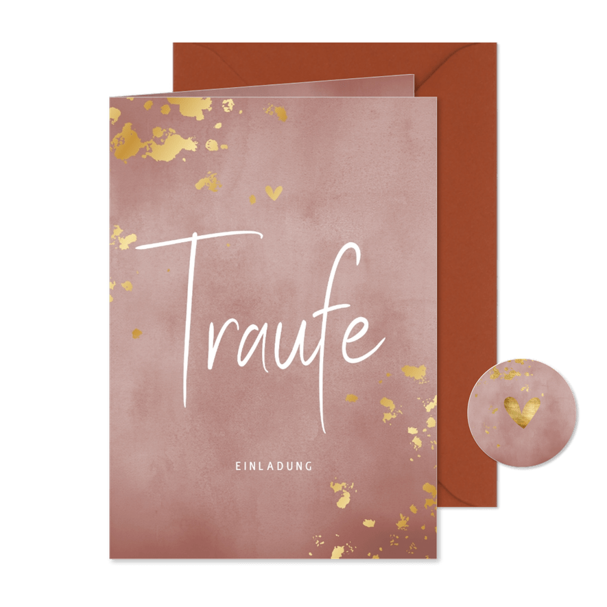 Einladungskarte 'Traufe' Aquarell & Goldtupfen - Karteneindruck