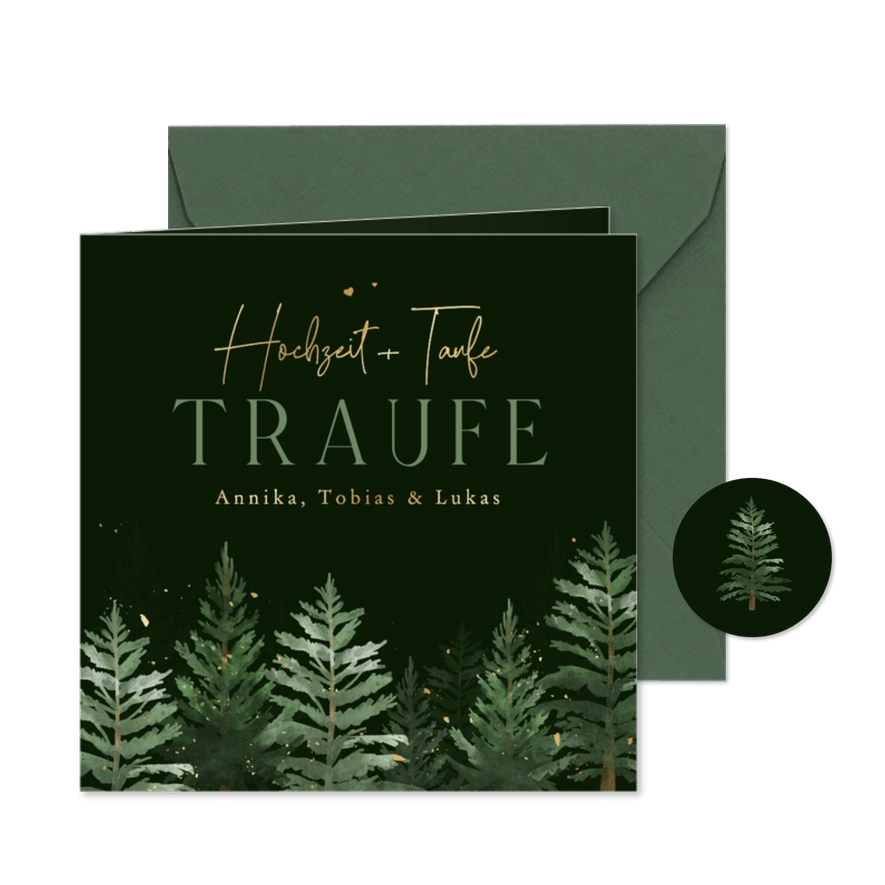 Einladungskarte Traufe Hochzeit Taufe Tannenbäume - Karteneindruck
