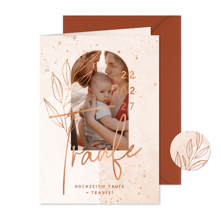 Einladungskarte Traufe rosé filigraner Zweig - Karteneindruck
