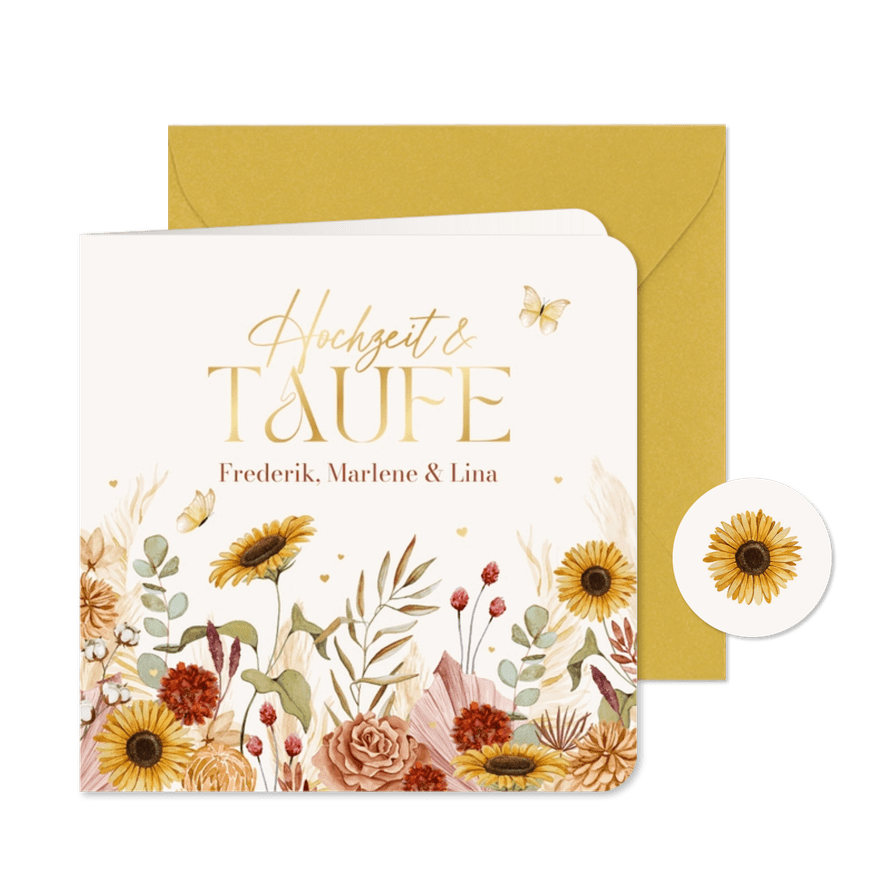 Einladungskarte Traufe Sommerblumen & Gold - Karteneindruck