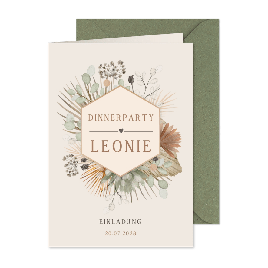 Einladungskarte Trockenblumen und Foto - Karteneindruck