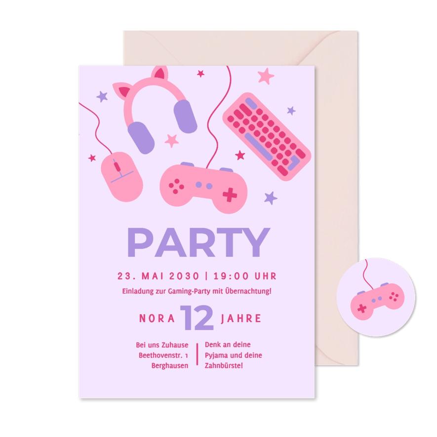 Einladungskarte Übernachtungsparty Gaming Geburtstag - Karteneindruck