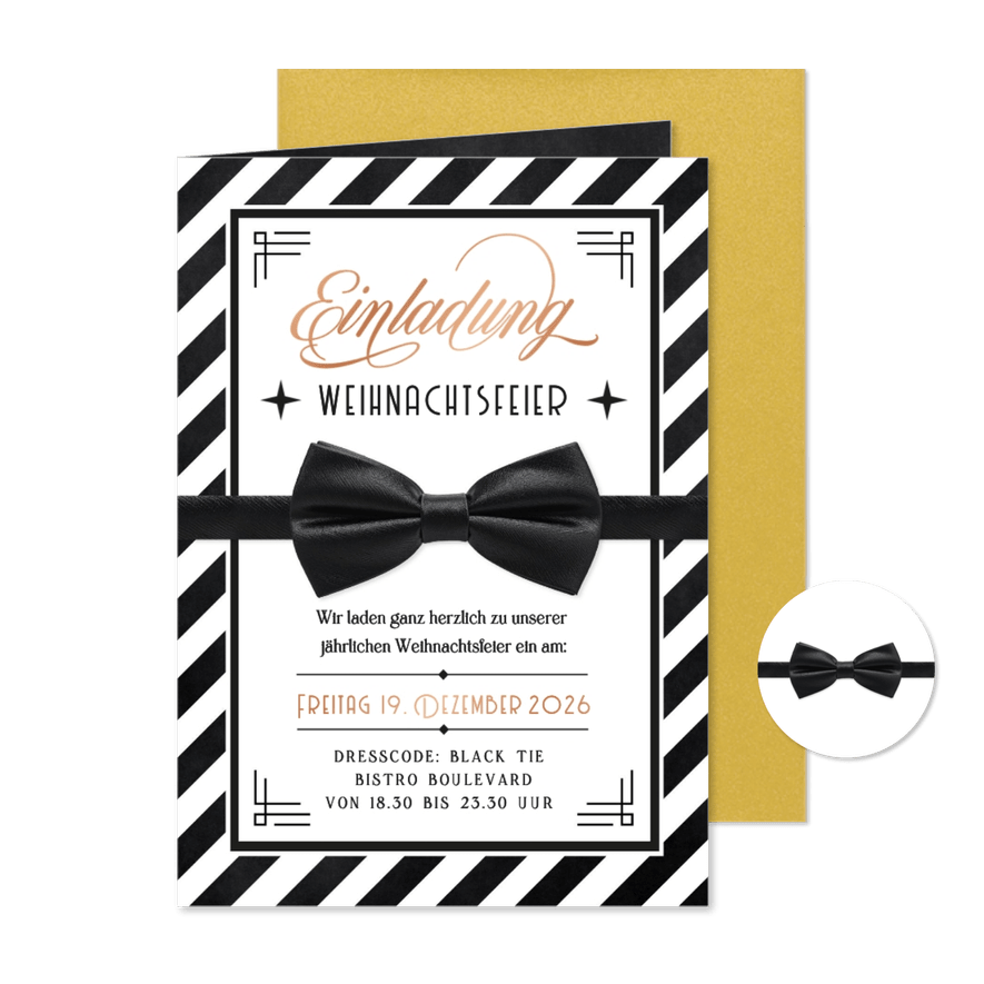 Einladungskarte Vintage Fliege Abendgala Weihnachtsfeier - Kartenvorschau