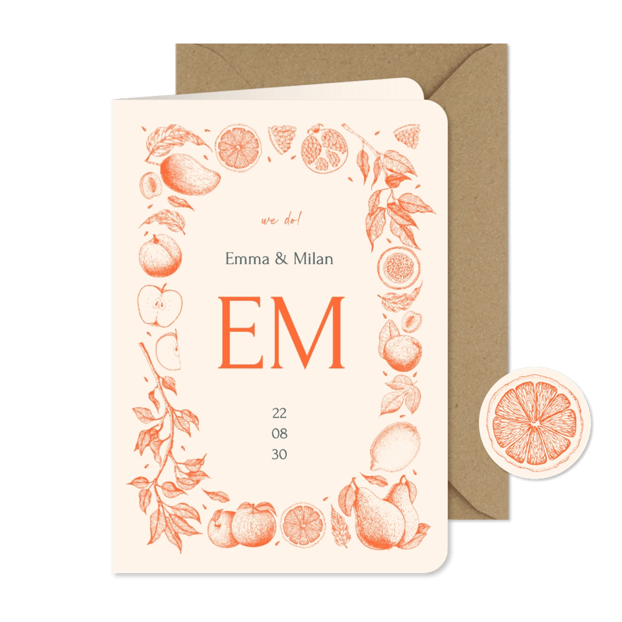 Einladungskarte Vintage Früchte Linienzeichnung - Karteneindruck
