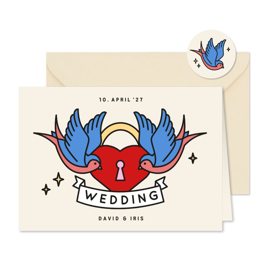 Einladungskarte Vintage Tattoos - Karteneindruck