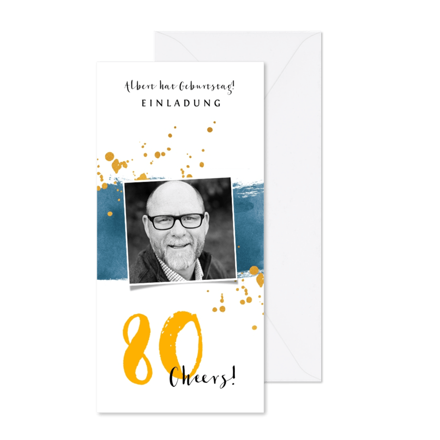 Einladungskarte Wasserfarbe, Alter und Foto - Karteneindruck