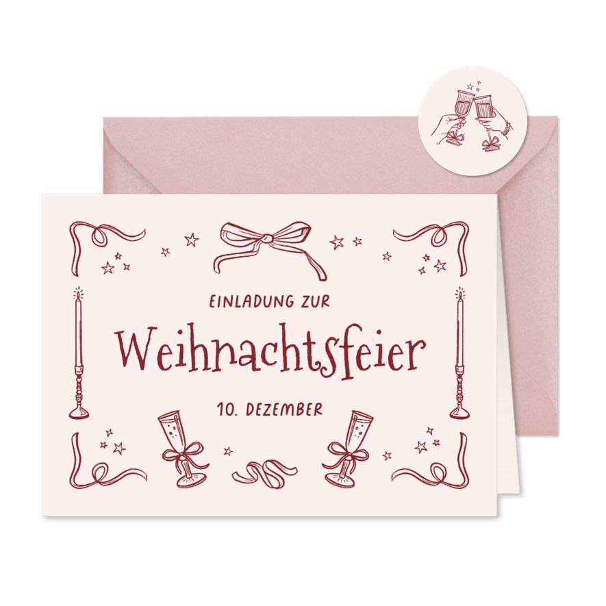 Einladungskarte Weihnachtsessen geschäftlich Doodles rosa - Karteneindruck