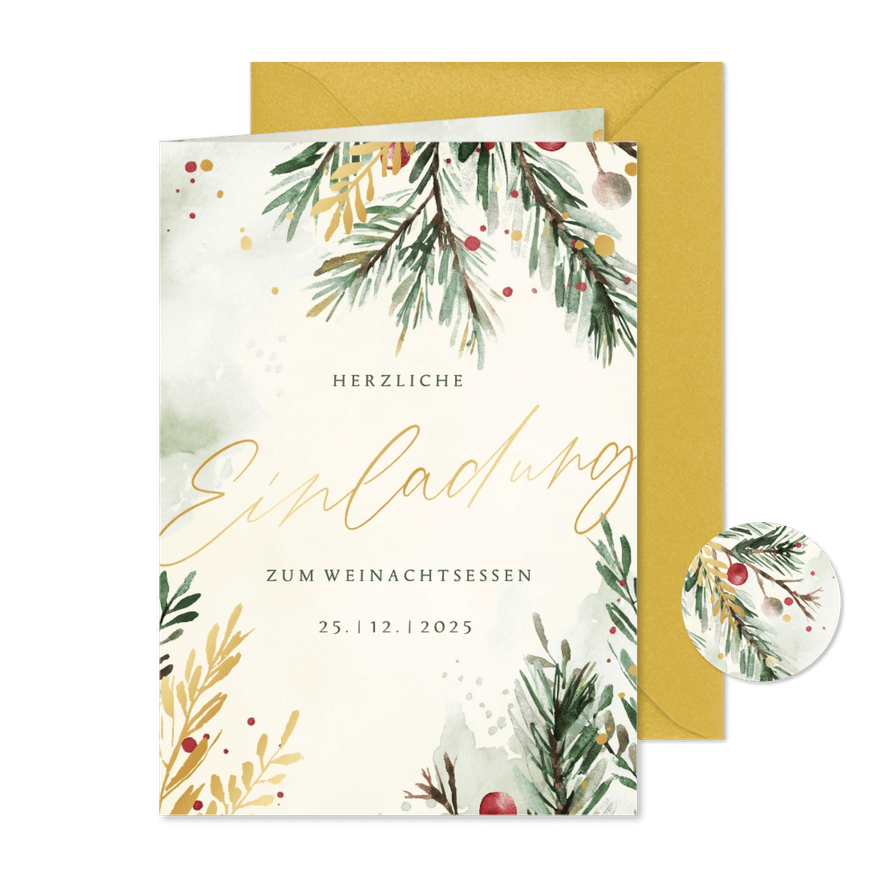 Einladungskarte Weihnachtsessen Tannenzweige - Karteneindruck

