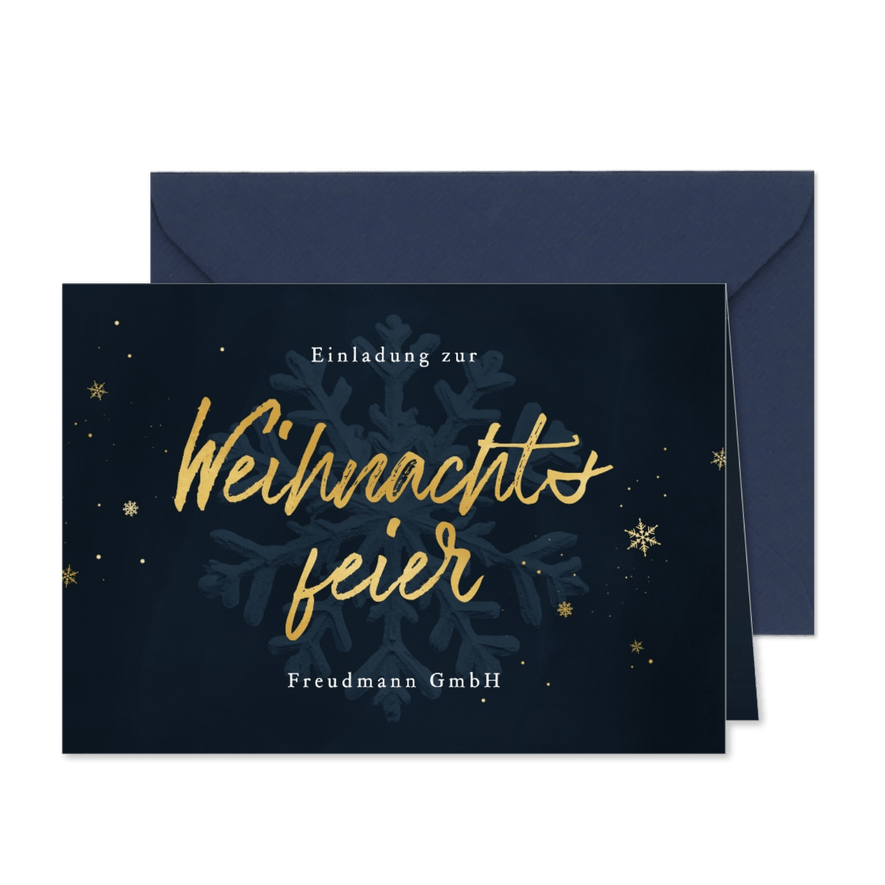 Einladungskarte Weihnachtsfeier Firma blau Schneekristall - Kartenvorschau
