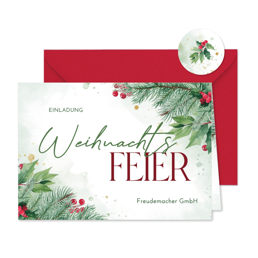 Einladungskarte Weihnachtsfeier Firma Tannenzweige - Kartenvorschau