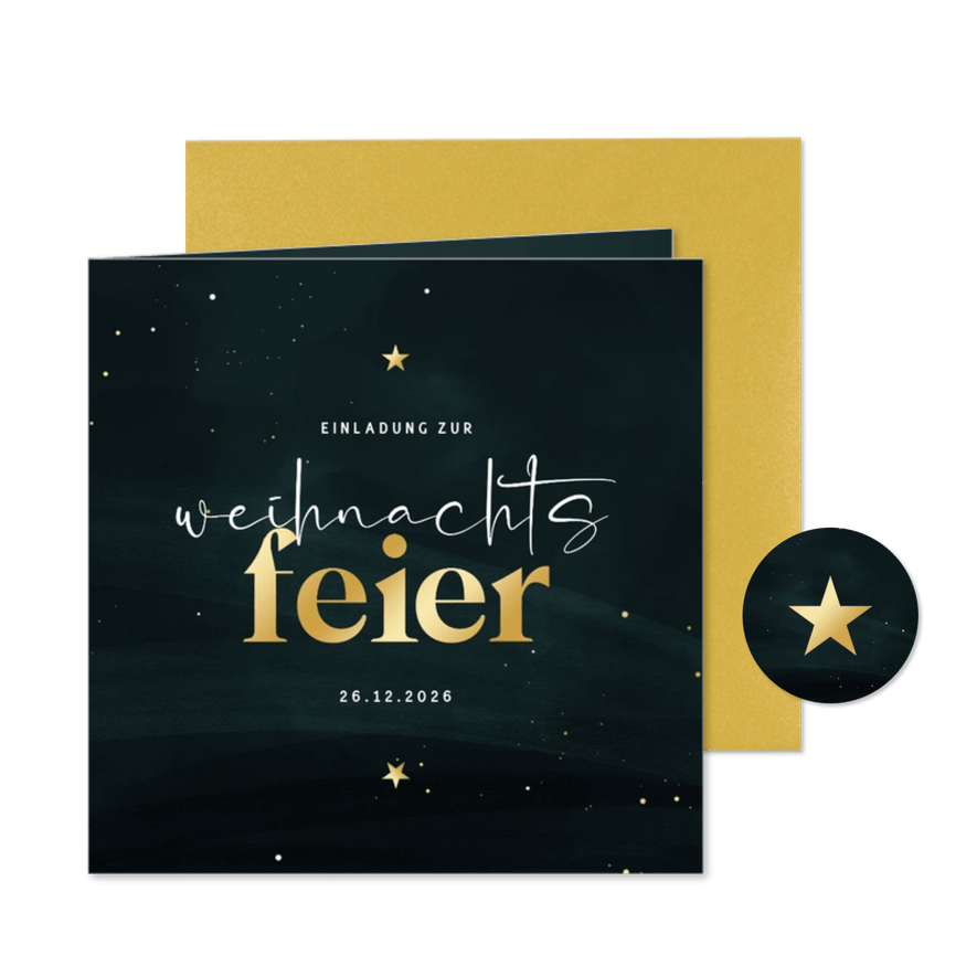 Einladungskarte Weihnachtsfeier Schrift in Goldlook - Kartenvorschau
