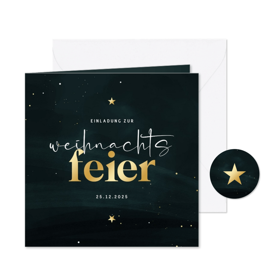 Einladungskarte Weihnachtsfeier Schrift in Goldlook - Karteneindruck
