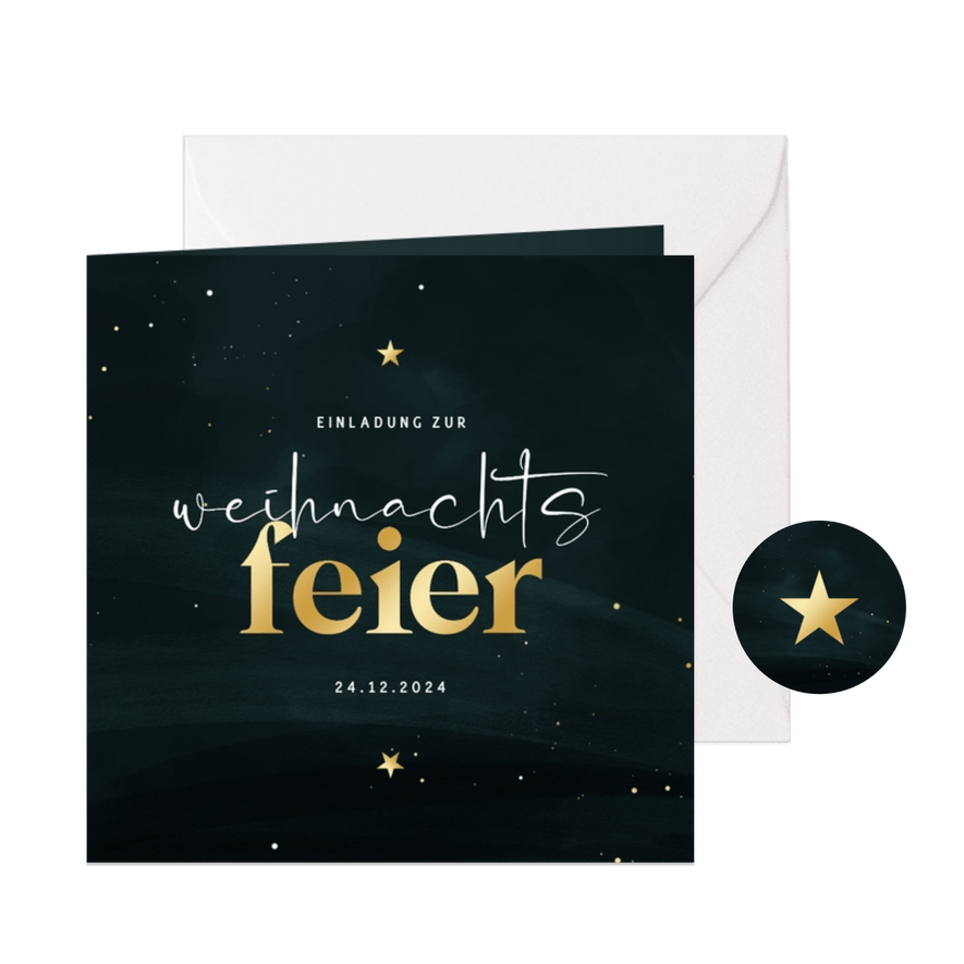 Einladungskarte Weihnachtsfeier Schrift in Goldlook - Karteneindruck
