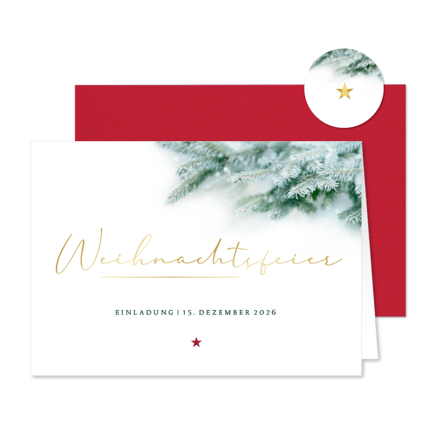 Einladungskarte Weihnachtsfeier Tannenzweige - Kartenvorschau
