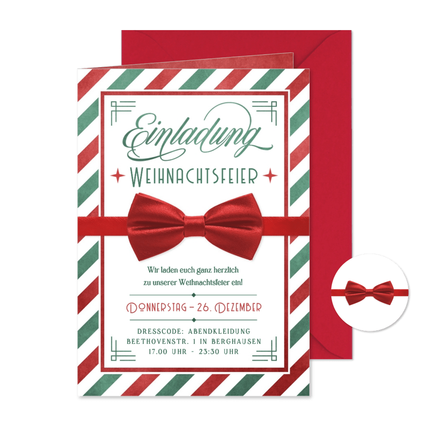 Einladungskarte Weihnachtsfeier vintage Anzugfliege - Kartenvorschau