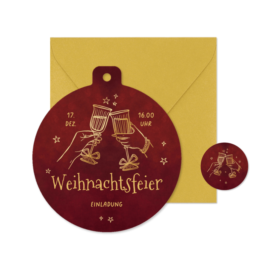 Einladungskarte Weihnachtskugel Anstoßen Weihnachtsfeier - Kartenvorschau
