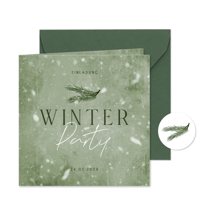 Einladungskarte Winter-Party Tannenzweig - Karteneindruck