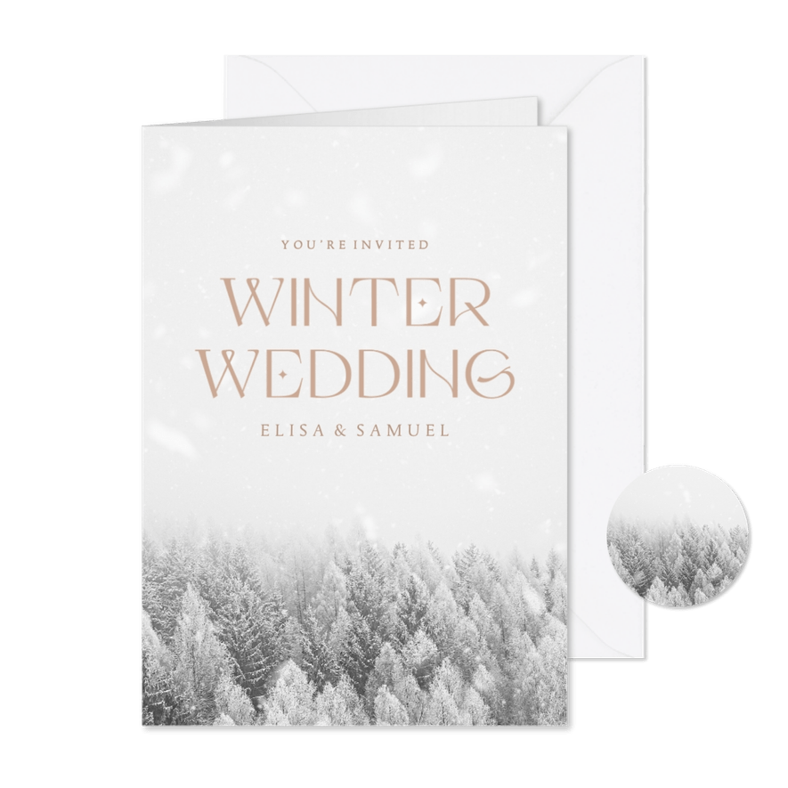 Einladungskarte Winterhochzeit Winterwald - Karteneindruck