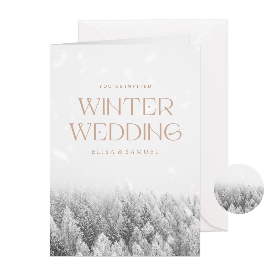 Einladungskarte Winterhochzeit Winterwald - Karteneindruck
