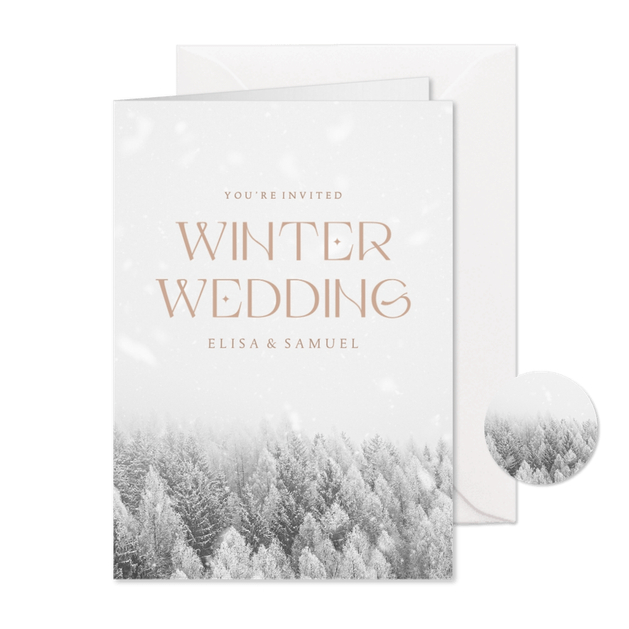 Einladungskarte Winterhochzeit Winterwald - Karteneindruck
