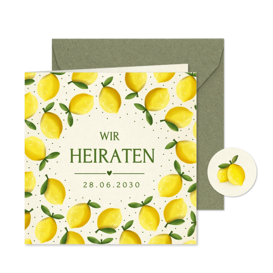 Einladungskarte Zitronen Gelb Sommerhochzeit - Karteneindruck