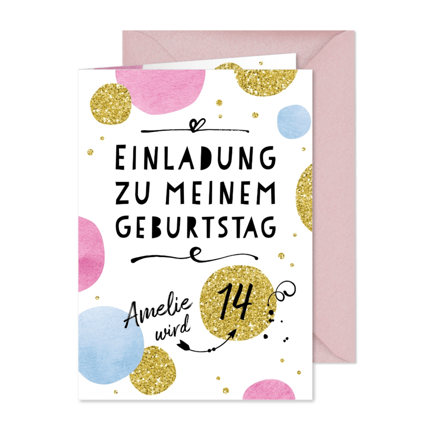 Einladungskarte zum 14. Geburtstag Kreise - Kartenvorschau