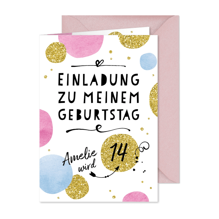 Einladungskarte zum 14. Geburtstag Kreise - Karteneindruck
