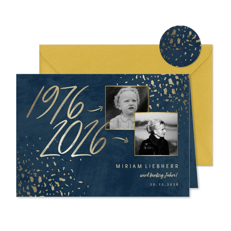 Einladungskarte zum 50. Geburtstag Jahreszahlen & Fotos - Karteneindruck
