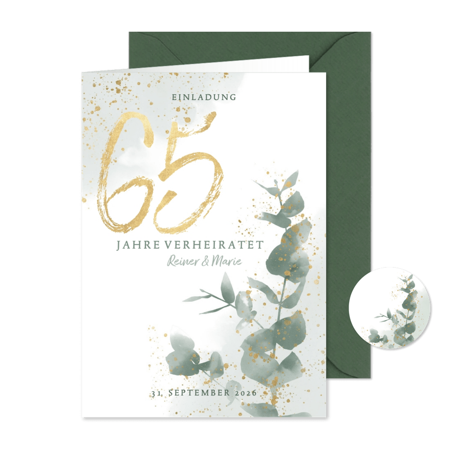 Einladungskarte zum 65. Hochzeitstag mit Foto - Kartenvorschau
