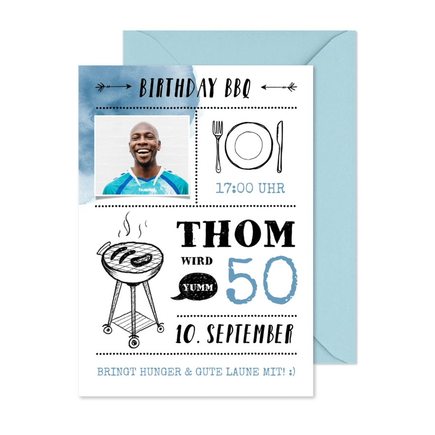 Einladungskarte zum BBQ mit Foto - Karteneindruck

