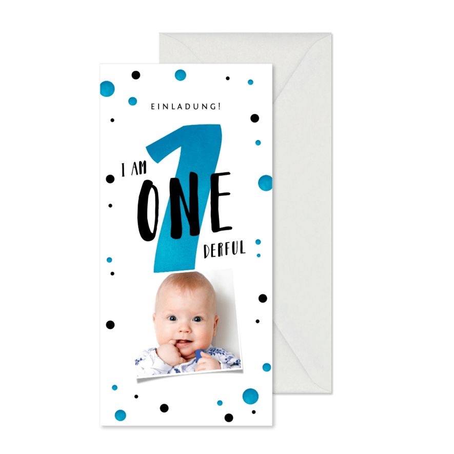 Einladungskarte zum ersten Geburtstag I AM ONEDERFUL - Karteneindruck