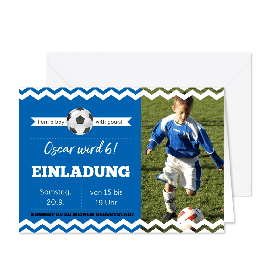 Einladungskarte zum Fußballgeburtstag Junge 6 Jahre - Kartenvorschau