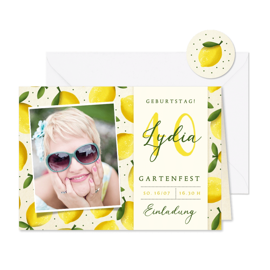 Einladungskarte zum Gartenfest Foto & Zitronen - Karteneindruck
