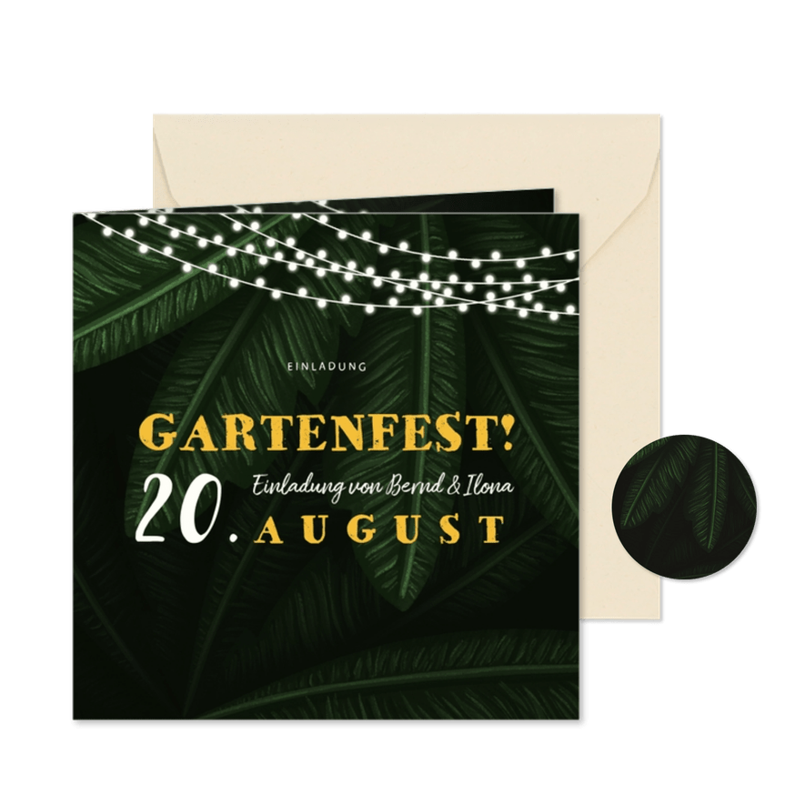 Einladungskarte zum Gartenfest Palmblätter - Karteneindruck
