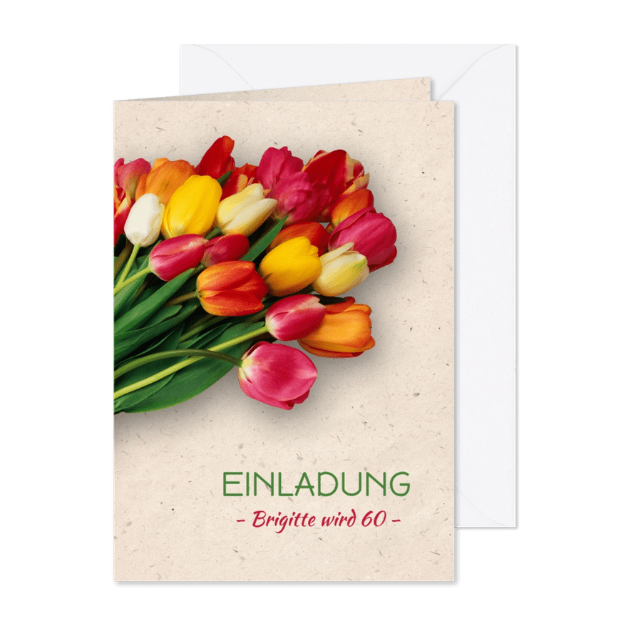 Einladungskarte zum Geburtstag Bunte Tulpen - Karteneindruck