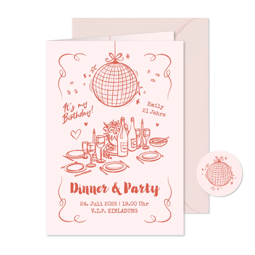 Einladungskarte zum Geburtstag Dinner & Party V.I.P. - Karteneindruck
