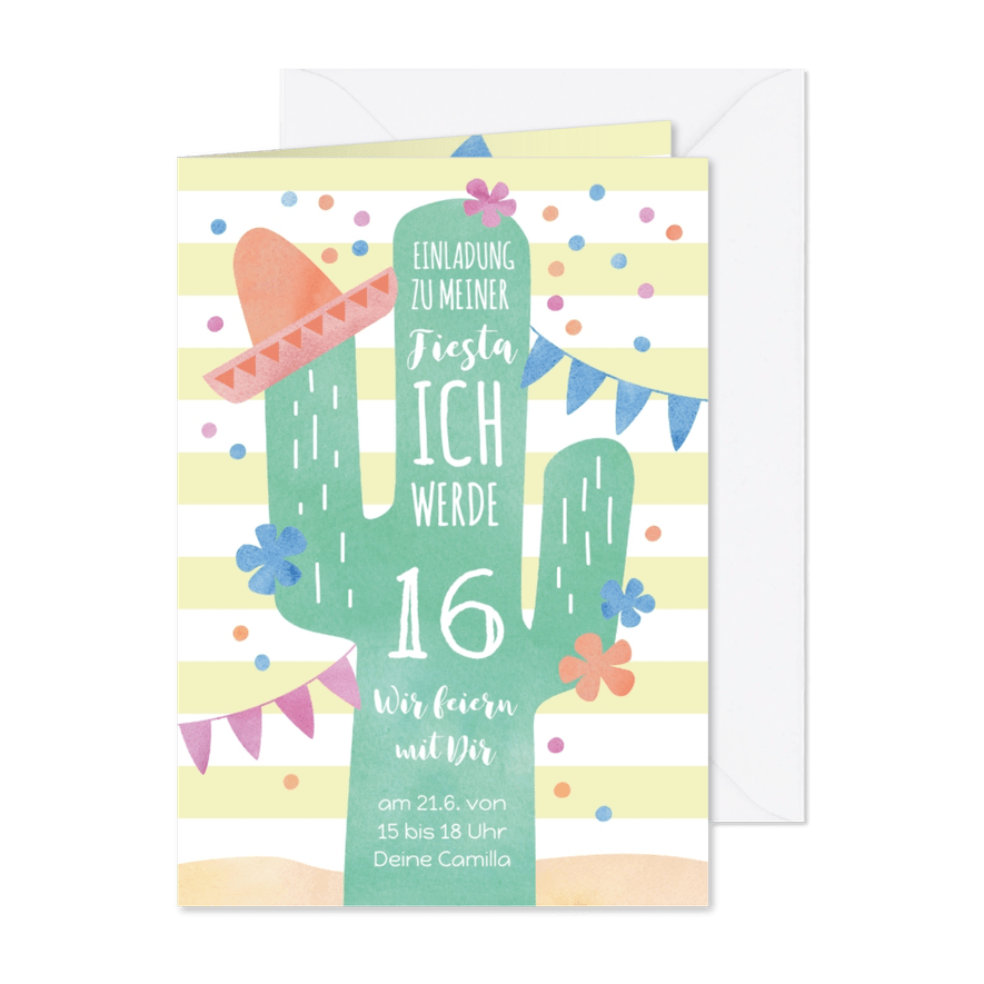 Einladungskarte zum Geburtstag Fiesta mit Kaktus - Karteneindruck
